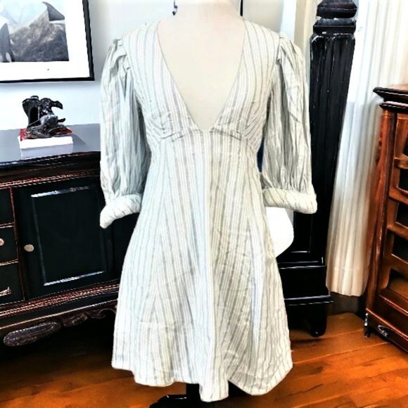(70% OFF) NWT For Love & Lemons Leslie Blue Striped Puff Sleeve Mini Dress - Picture 3 of 7